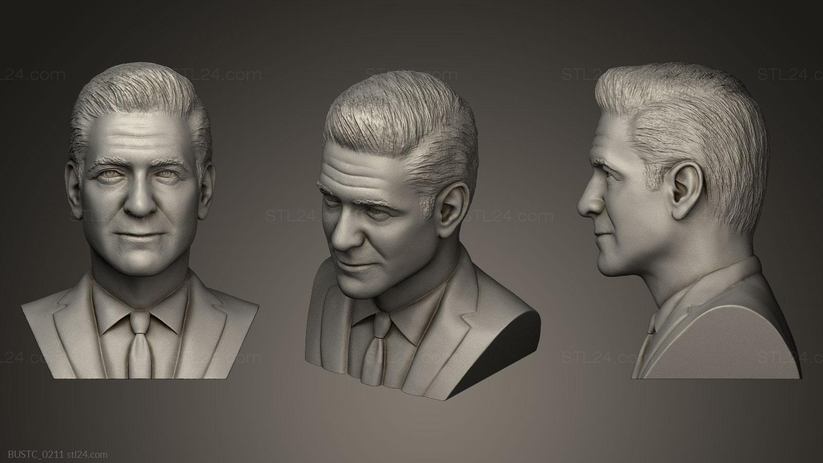 Бюсты и барельефы известных личностей (Джордж Клуни, BUSTC_0211) 3D модель для ЧПУ станка